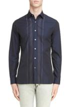 Men's Lanvin Zigzag Embroidered Cotton & Silk Sport Shirt Eu - Blue