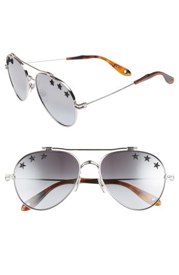 Women's Givenchy Star Detail 58mm Mirrored Aviator Sunglasses - Palladium/ Grey Azure