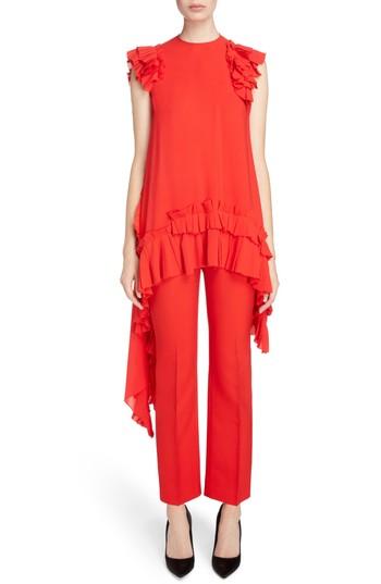 Women's Alexander Mcqueen Asymmetrical Ruffle Trim Silk Georgette Top Us / 36 It - Red