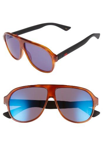 Men's Gucci Oversize 59mm Sunglasses - Blonde Havana/ Blue Mirror