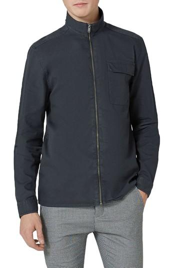 Men's Topman Front Zip Overshirt - Grey