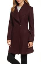 Women's Michael Michael Kors Missy Double Breasted Wool Blend Swing Coat - Burgundy