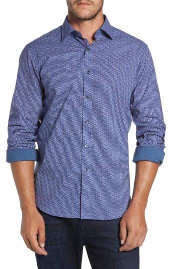 Men's Bugatchi Classic Fit Raindrop Print Sport Shirt - Purple