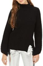 Women's Topshop Asymmetrical Ribbed Funnel Neck Sweater Us (fits Like 0) - Black