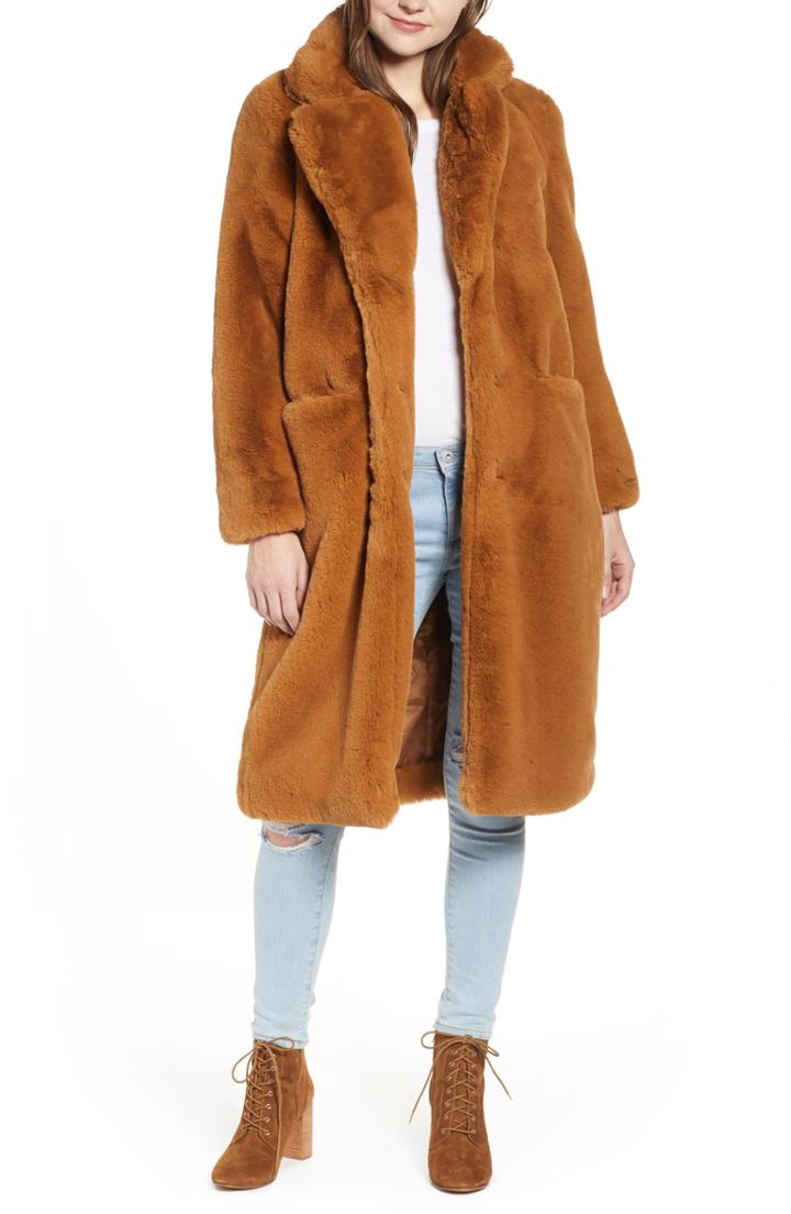 Women's Apparis Laure Faux Fur Long Coat - Brown