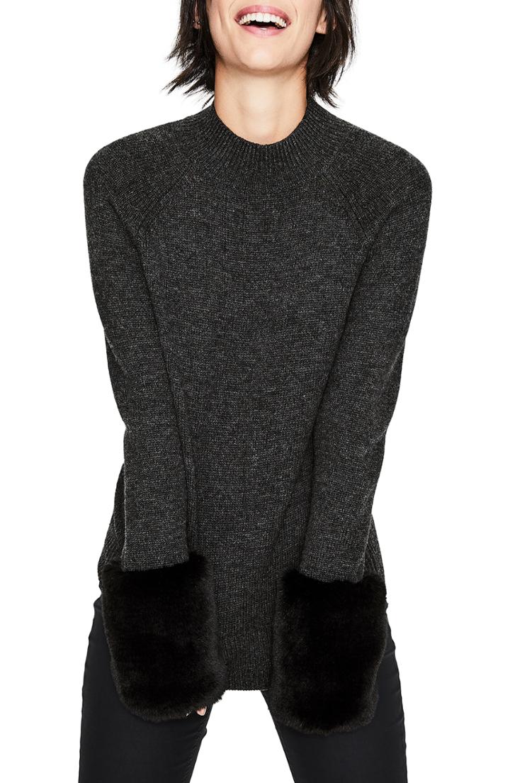 Women's Boden Benedicta Faux Fur Trim Sweater - Grey
