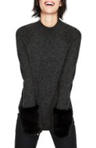 Women's Boden Benedicta Faux Fur Trim Sweater - Grey