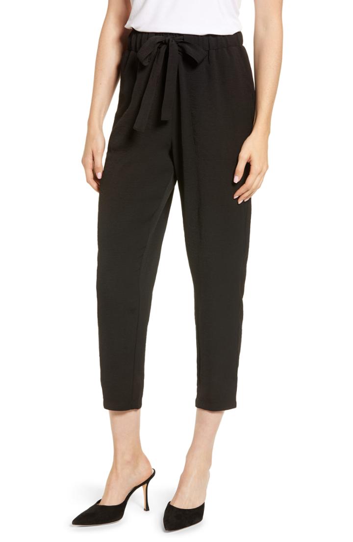 Women's Bobeau Paperbag Tie Waist Crop Pants - Black