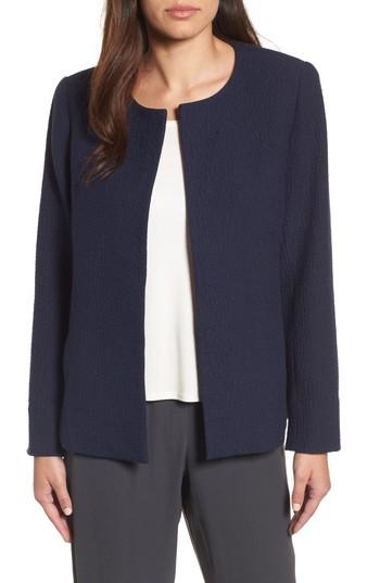 Women's Eileen Fisher Open Front Round Neck Jacket, Size - Blue