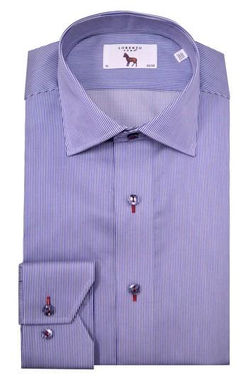 Men's Lorenzo Uomo Trim Fit Textured Stripe Dress Shirt - 32 - Blue