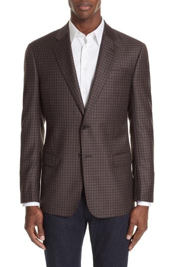 Men's Emporio Armani G-line Trim Fit Plaid Wool Sport Coat Us / 48 Eur - Red
