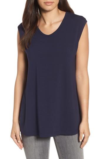 Women's Eileen Fisher U-neck Stretch Jersey Tunic, Size - Green
