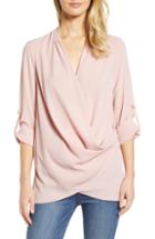 Women's & .layered Side Drape Blouse - Pink