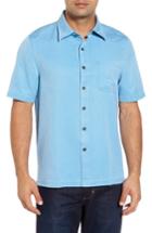 Men's Nat Nast 'havana Cloth' Regular Fit Short Sleeve Silk & Cotton Sport Shirt, Size - Blue