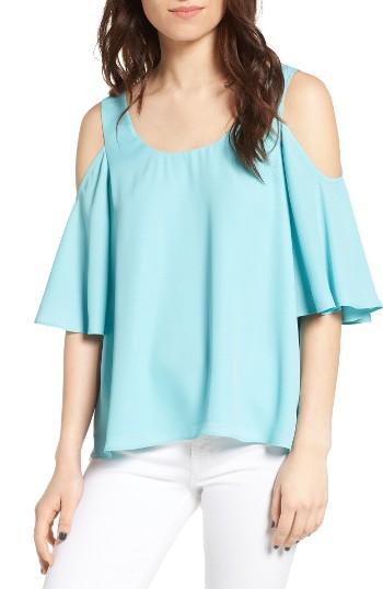 Women's Chelsea28 Chiffon Cold Shoulder Top, Size - Blue