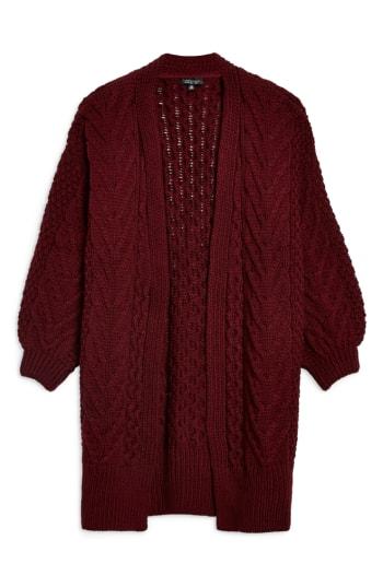 Women's Topshop Long Open Front Cardi Us (fits Like 0-2) - Red