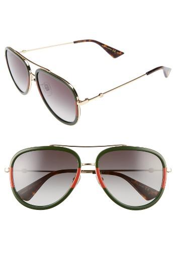 Women's Gucci 57mm Aviator Sunglasses - Green-red/ Green