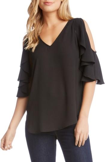 Women's Karen Kane Ruffle Cold Shoulder Top - Black