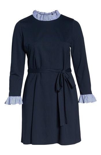 Petite Women's 1901 Poplin Detail Tie Waist Dress P - Blue
