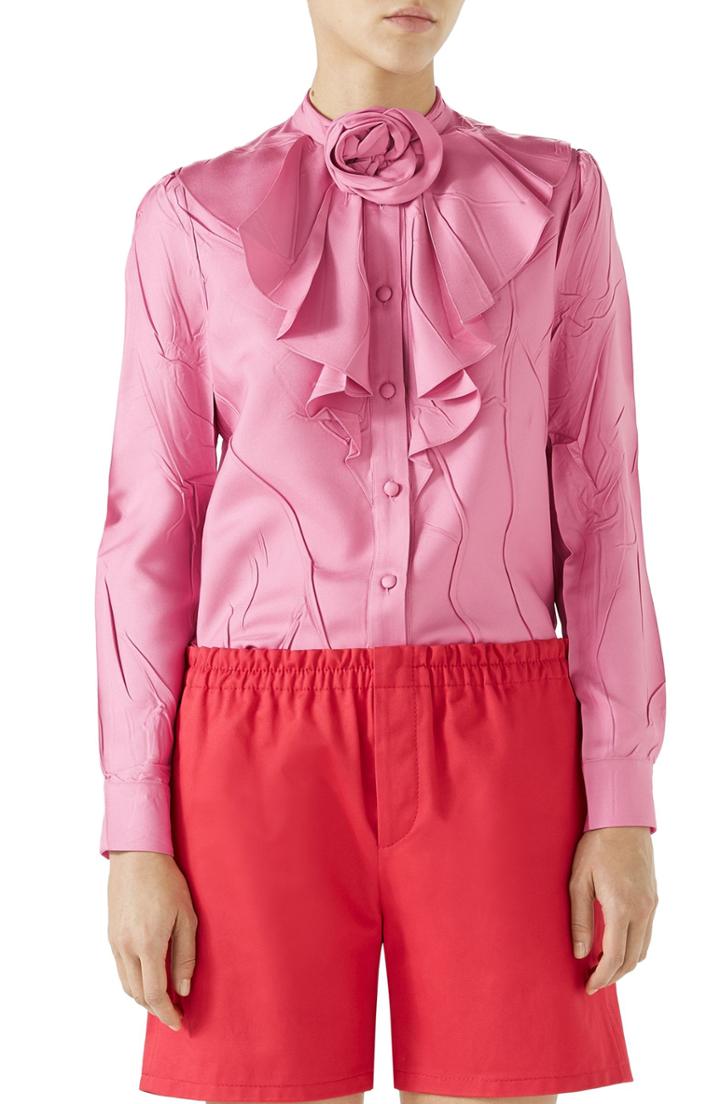 Women's Gucci G-sequence Print Silk Shirt Us / 38 It - Red