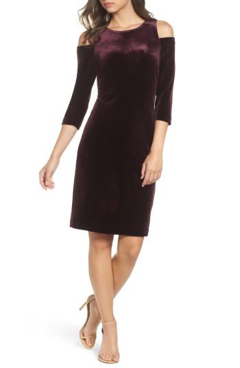 Women's Eliza J Cold Shoulder Velvet Sheath Dress - Burgundy