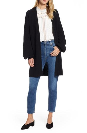 Women's Halogen Long Blouson Sleeve Cardigan - Black