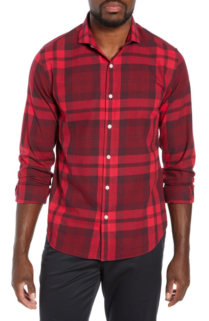 Men's Bonobos Unbutton Down Slim Fit Plaid Sport Shirt, Size R - Red