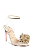 Women's Christian Louboutin Fossiliza Clear Ankle Strap Sandal Us / 35eu - Metallic