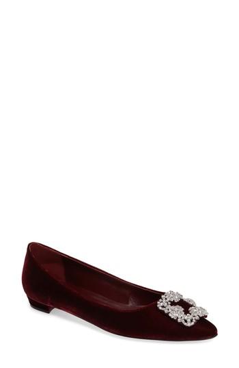 Women's Manolo Blahnik Hangisi Pointy Toe Flat Us / 38eu - Burgundy