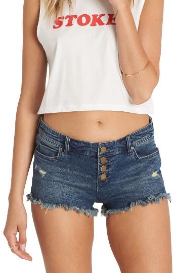Women's Billabong Buttoned Up Denim Shorts - Blue