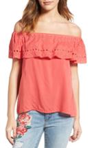 Women's Sanctuary Misha Eyelet Embroidered Off The Shoulder Top