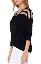 Women's Michael Stars Sheer Stripe Sweater - Black