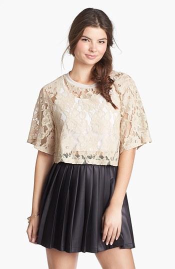 Lily White Lace Crop Top (juniors) (online Only) Taupe
