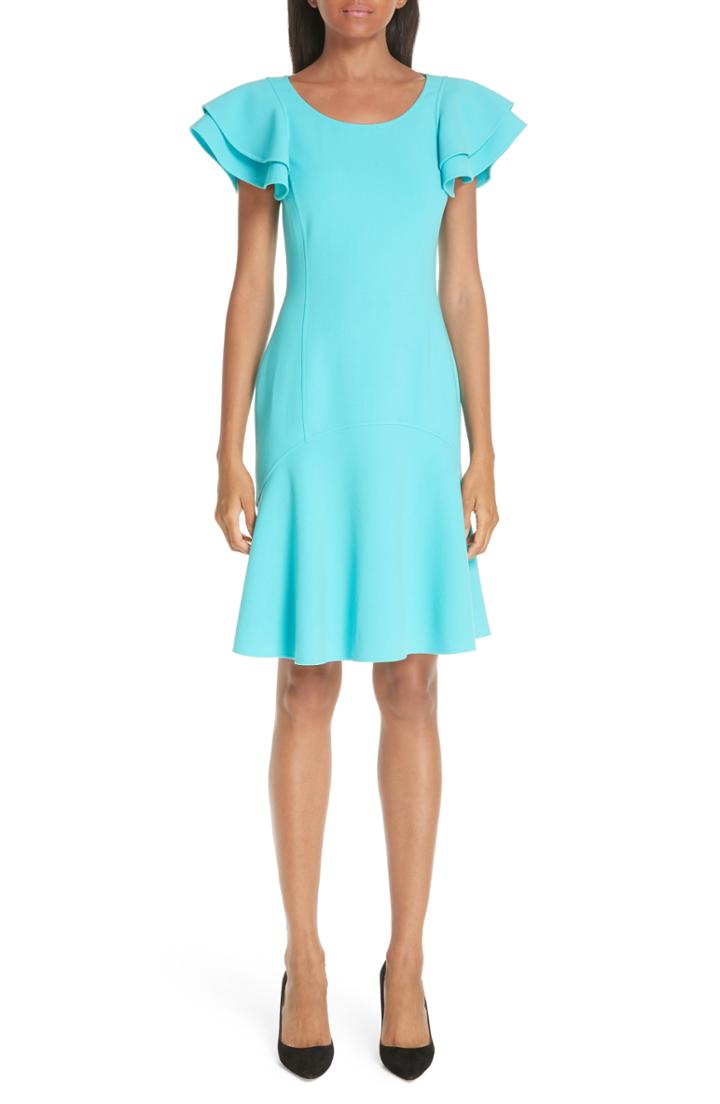 Women's Michael Kors Layered Flutter Sleeve Stretch Wool Crepe Dress - Blue