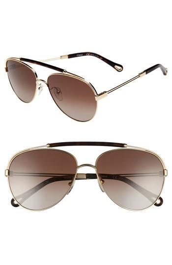 Women's Chloe Jackie 59mm Polarized Metal Aviator Sunglasses - Gold/ Tortoise