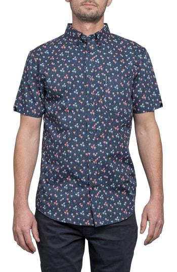 Men's Ben Sherman Slim Fit Print Short Sleeve Sport Shirt - Blue