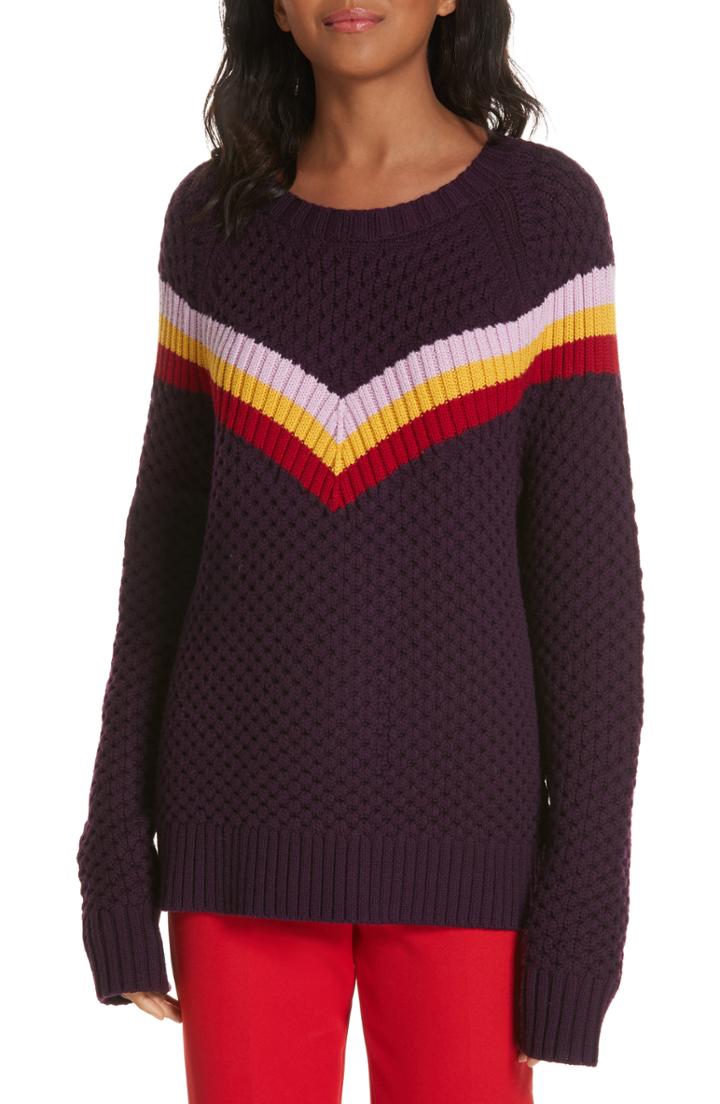 Women's Milly Varsity Stripe Popcorn Stitch Wool Blend Sweater - Purple