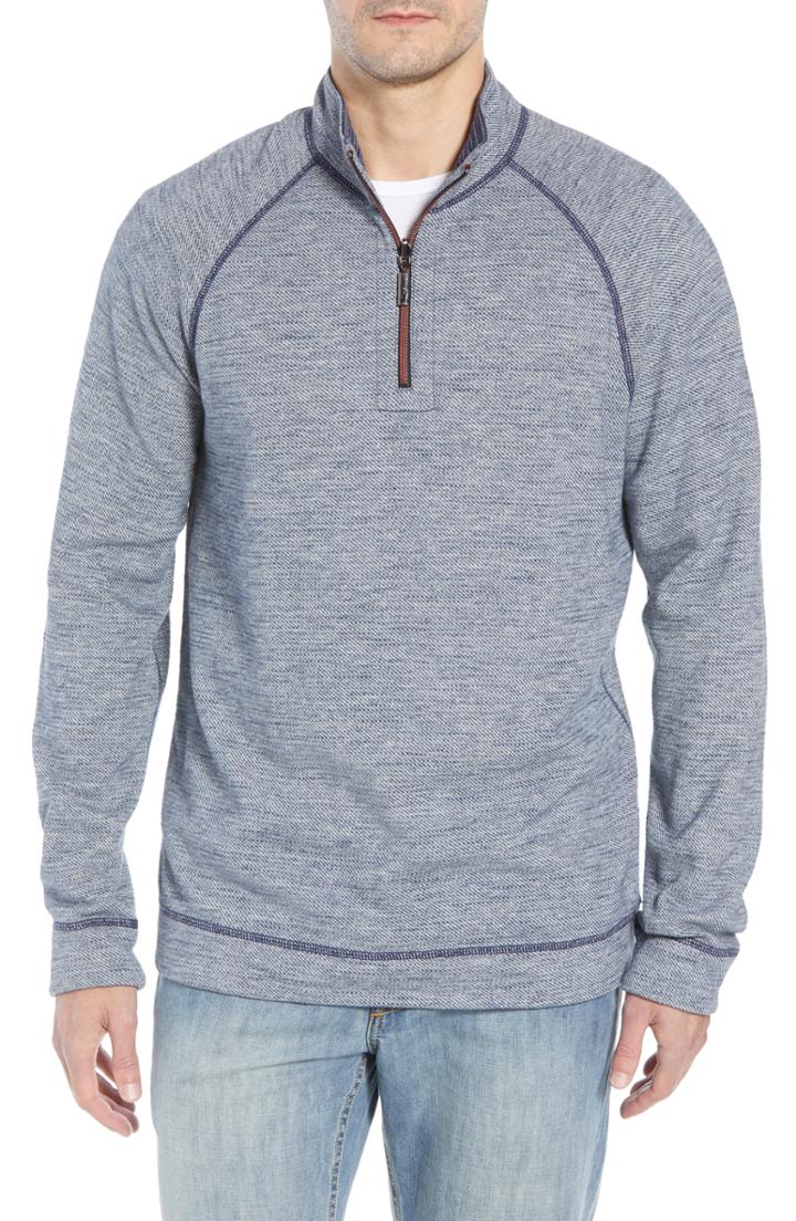 Men's Tommy Bahama On The Doubles Mock Neck Quarter Zip Pullover - Blue