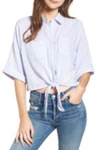 Women's Cupcakes And Cashmere Saundra Tie Waist Crop Shirt, Size - Blue