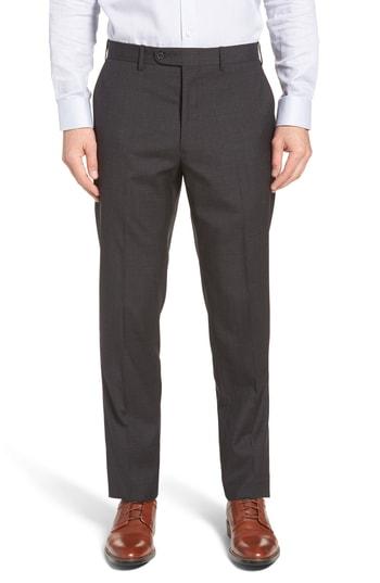 Men's John W. Nordstrom Torino Traditional Fit Flat Front Houndstooth Trousers - Black
