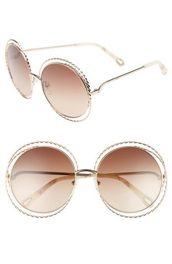 Women's Chloe Carlina Torsade 58mm Round Sunglasses - Gold/ Brown