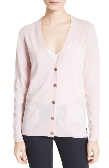 Women's Tory Burch Madeline Merino Wool Cardigan - Pink