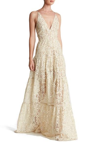 Women's Dress The Population Melina Lace Fit & Flare Maxi Dress - White