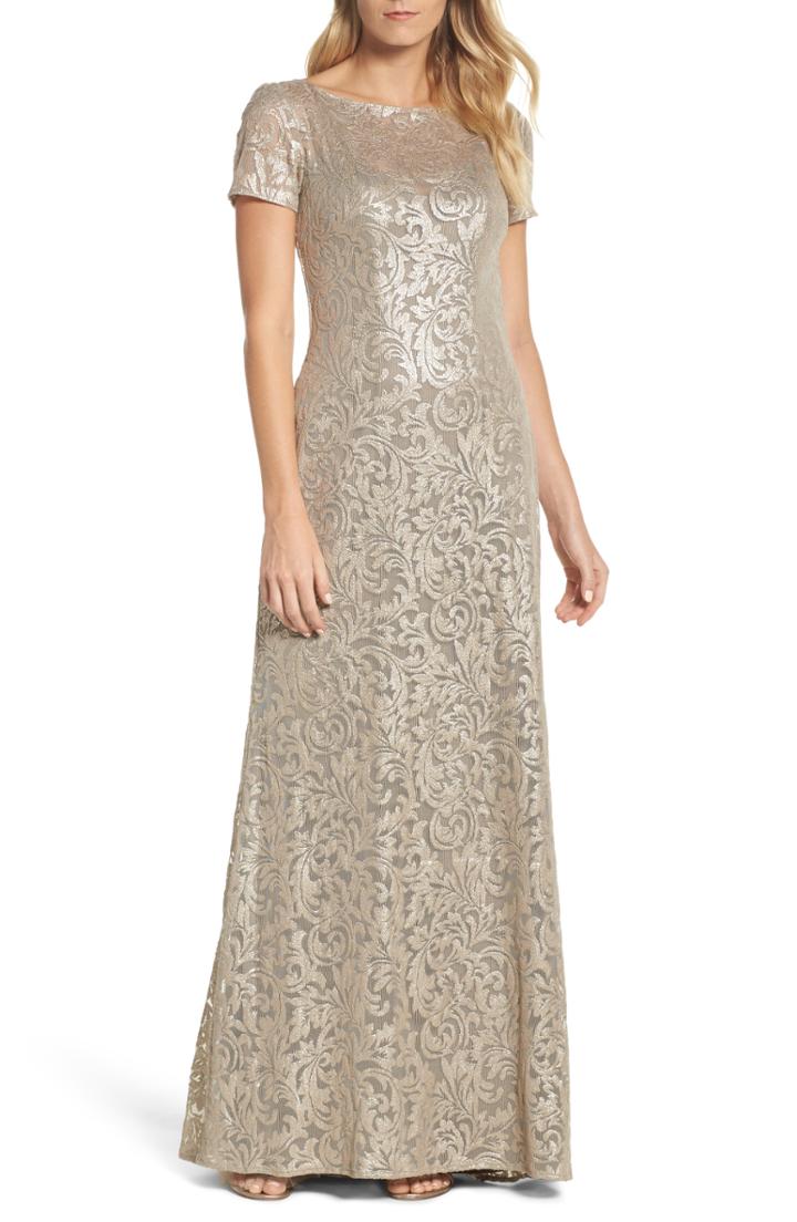 Women's La Femme Shimmer Jacquard Gown