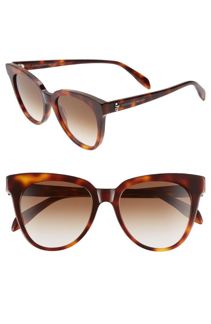 Women's Alexander Mcqueen 53mm Cat Eye Sunglasses - Havana