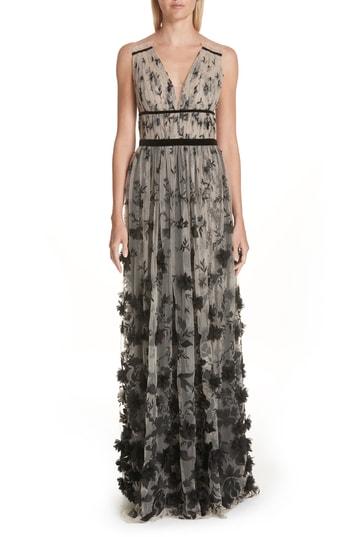 Women's Verdin 3d Flower Tulle Gown - Black