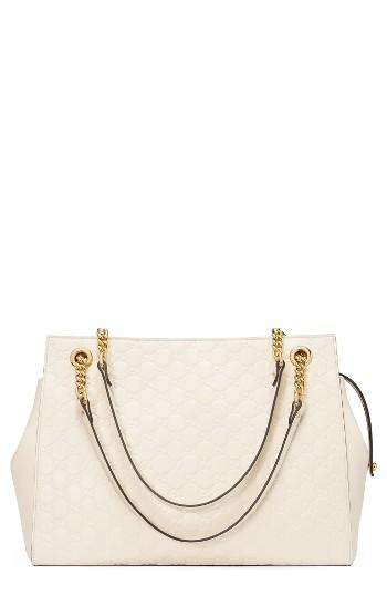 Gucci Large Signature Leather Shoulder Bag - White