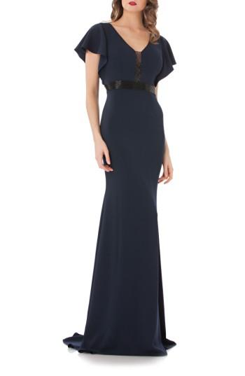 Women's Carmen Marc Valvo Infusion Beaded Flutter Sleeve Gown