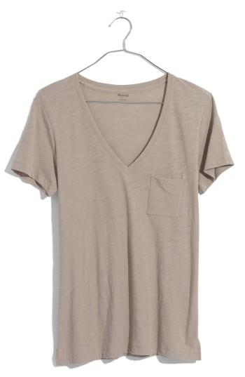 Women's Madewell Whisper Cotton V-neck Pocket Tee - Beige
