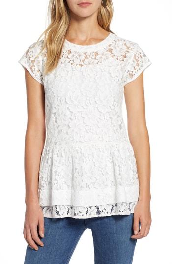 Petite Women's Halogen Lace Flutter Top P - Ivory